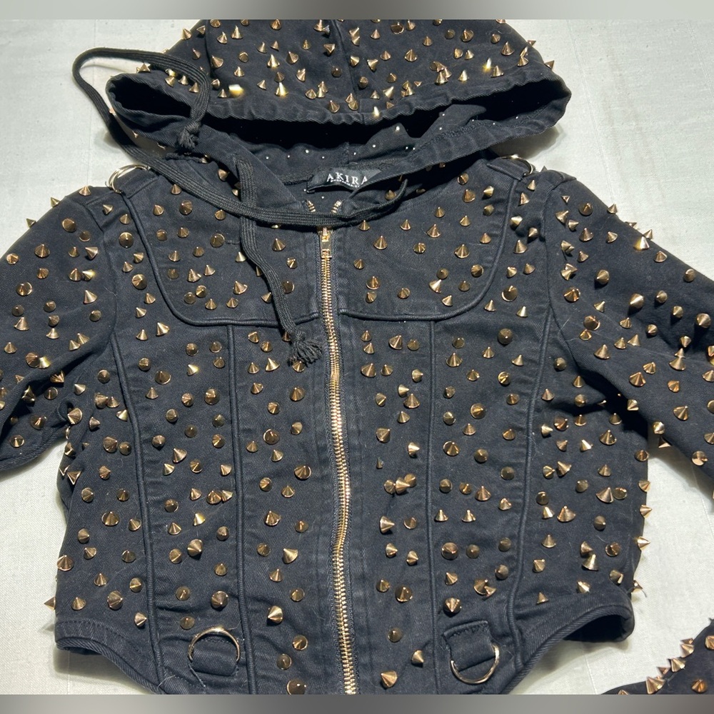 AKIRA Black Bomber Jacket with Gold Studs - Picture 2 of 11